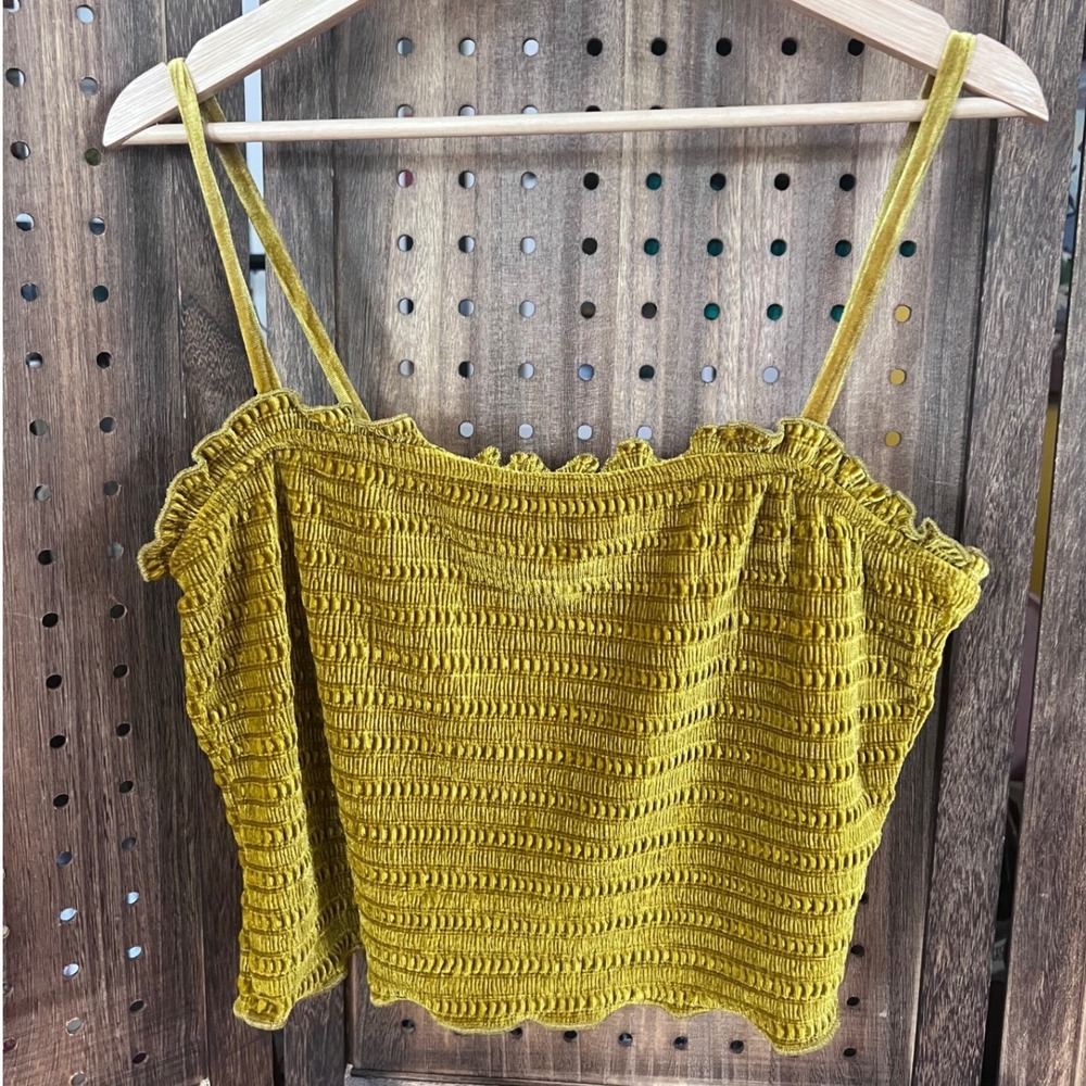 Wild Fable Golden Chartreuse Velvet Stretch Cropped Tank Top Size Large retro